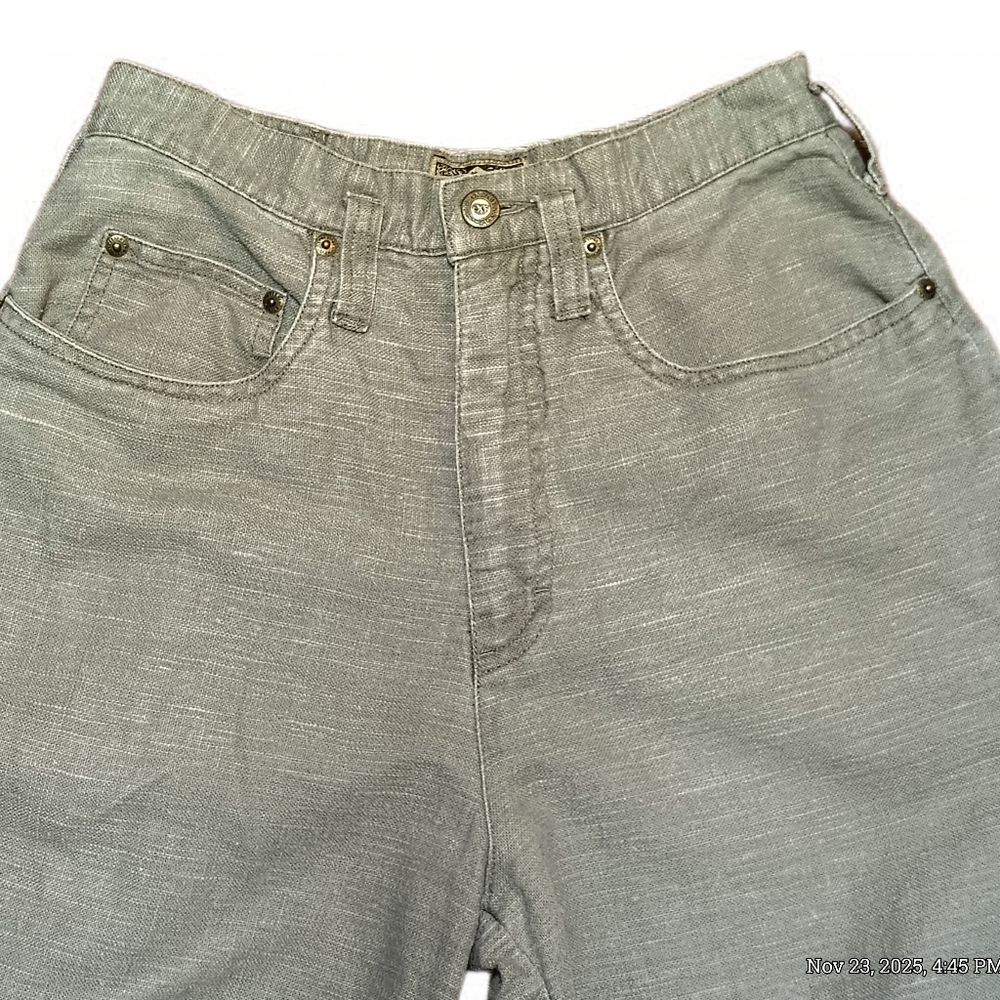 Vintage 90s Express Womens Olive Green Jeans High Waisted Tapered Leg Baggy - Picture 5 of 11